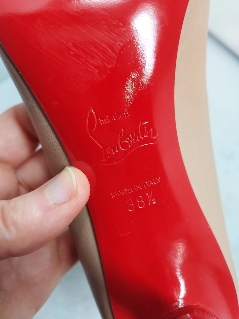 Christian Louboutin Apostrophy Nude Leather Pumps - Picture 4 of 11